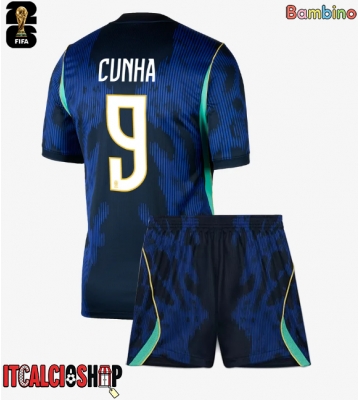 Brasile Matheus Cunha #9 Seconda Maglia Bambino Mondiali 2026 Manica Corta (+ Pantaloni corti)
